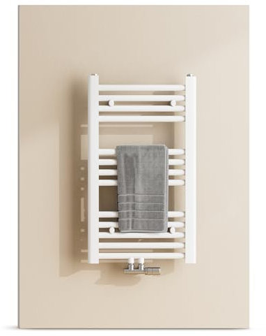 EMKE Sèche-Serviettes de Salle de Bain 75 x 40 cm, Porte-Serviettes Chauffant, Sèche-Serviettes, Radiateur de Salle de Bain avec raccord Central, Chauffage de Salle de Bain, Blanc, 244 W
