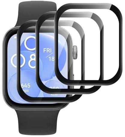 Knrlqim 3 Pièce Verre Trempé pour Huawei Watch Fit 3 Smartwatch Protection Écran,9H HD Protecteur D'écranSans Bulles Anti-Rayures 3D Incurvé Couverture Complète pour Huawei Watch Fit 3
