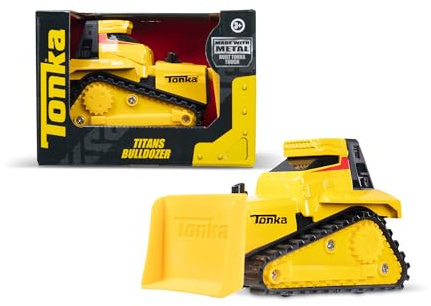 Tonka Basic Fun Steel Classics Titans Bulldozer – Stamped Steel Construction Vehicle with Moving Blade – Durable Outdoor Vehicle for Kids