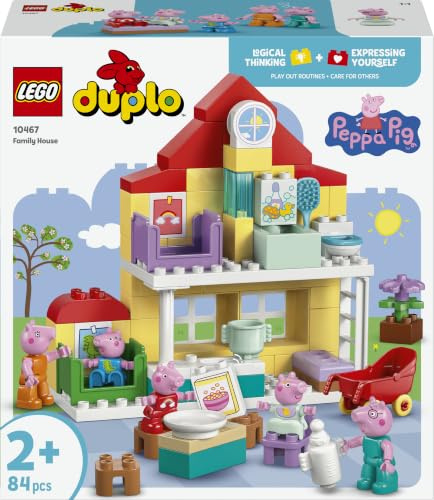 LEGO DUPLO Peppa Pig Family House - Educational Motor Skills Toy for Toddlers - Montessori Set w/ 5 Figures & Doll's House Accessories - Gift for 2+ Year Old Girls & Boys - 10467
