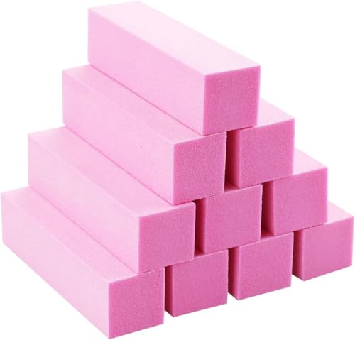Juego de 10 bloques de lijado para uñas, bloques pulidores para uñas, taco pulidor uñas, 4 caras, rosa, para uso personal, manicura profesional, buffer uñas