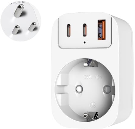 Reiseadapter für Indien, THUNIX Deutschland nach Indien Adapter Typ D mit 3 USB(2 Typ C) Reisestecker Sri Lanka,Steckdosenadapter Stromadapter für Sri Lanka,India,Nepal
