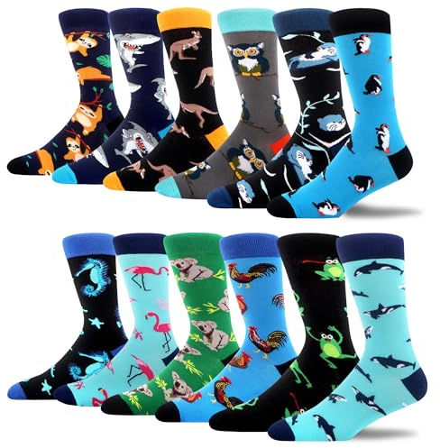 MAKABO Men's Dress Colorful Funny Crazy Cotton Crew Socks, 12 Pack Multicolor, Size 7-10