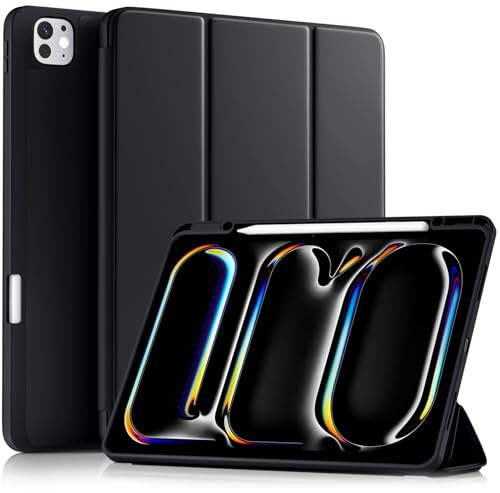 Akkerds Case for iPad Pro 13 Inch M5 2025/M4 2024, Black | Tri-Fold Stand, Soft TPU Protective Back Cover iPad Pro 13 inch Case with Pencil Holder, Supports Touch ID, Auto Wake/Sleep