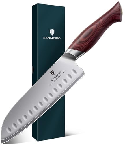 SANMEIHO Coltello da Cucina Santoku 18 cm - Acciaio Giapponese 10Cr15MoV a 5 Strati | Coltello da cucina professionale giapponese ultra affilato con manico ergonomico Pakkawood