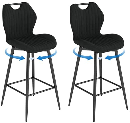 WAFTING 360° Drehbar Barhocker 2er Set, 75cm Sitzhöhe, Atmungsaktiver Barstuhl mit Griff, aus Stoff, Gepolstert, mit Lehne & Fußstütze, für Küche, Theke, Esszimmer, Schwarz