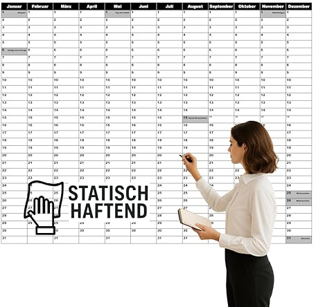 Wandkalender statisch selbsthaftend Wandplaner Jahreskalender Jahresplaner selbsthaftend abwischbar - haftet OHNE Klebstoff hinterlässt keine Rückstände - undatiert, Dauerkalender (100x94cm)