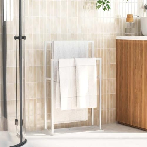 Mokuyary Porte-serviettes sur pied Blanc 48x24x78,5 cm Fer, Support Serviette pour Salle de Bain Cuisine Lavabo Toilett