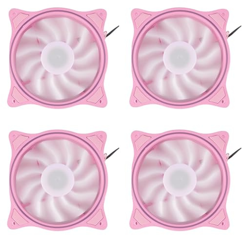 Awwertse 4pcs 12Cm Cooling Fan Aperture Inside and Outside Light Pink LED Silent High Wind Volume Computer RGB Cooling Fan