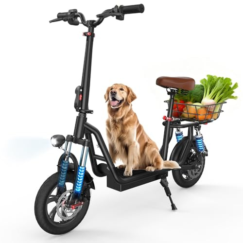 i12 Elektroroller Erwachsene 500W, E Scooter mit Sitz, 20 km/h, 30–35 km Reichweite, 36V 7,5Ah Akku, Faltbarer E Scooter mit Korb, Scheibenbremse, E Roller Pendler