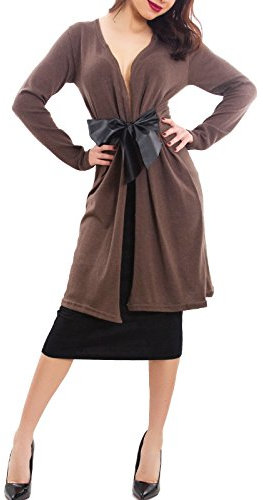 Toocool - Spolverino Donna Coprispalle Cardigan Fiocco Ecopelle Elegante Nuovo CJ-11028 [Taglia Unica,Marrone]