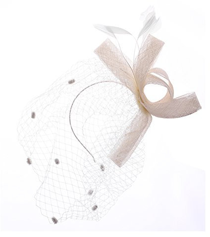 LONTG Rétro Bibi avec Voilette Femme Fascinator Petit Chapeau de Fête Cérémonie Bal Soirée Chapeau Mariée Nuptial avec Plume Décoré Serre-tête Accessoire de Mariage Cocktail Banquet