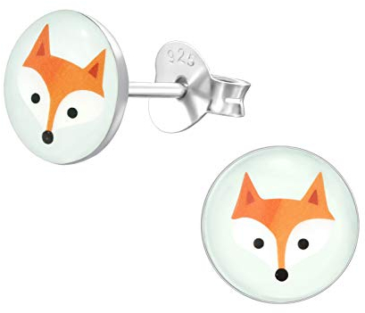 Laimons Mädchen Kids Kinder-Ohrstecker Ohrringe Kinderschmuck Fuchs Tier Wald Süß Platte Scheibe Braun Weiß aus Sterling Silber 925