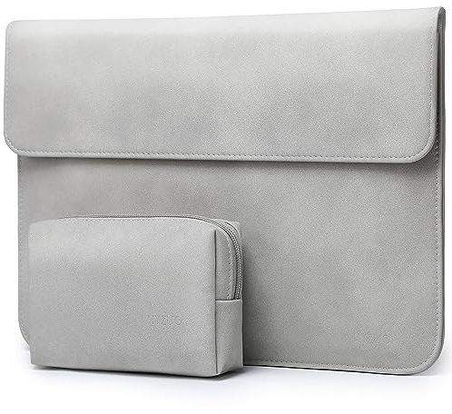 HYZUO 13 Zoll Laptop Hülle mit Standfunktion für MacBook Air 13,6/13 M4 M3 M2 M1 2025-2018, MacBook Pro 13 M2 M1 A2338 A2289 2025-2016, Surface Pro 11, XPS13, mit Kleine Tasche, Hellgrau-H