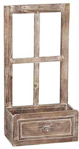 Posiwio kleines Deko-Fenster Fensterrahmen mit offenem Fach in Schubkasten-Optik im Landhausstil braun Shabby