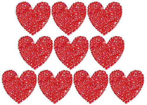 Heart Rhinestone Applique, 10Pcs 4cm Glitter Crystal Iron On Patches for Shoes, Bags, Hats, Clothes, Jackets, Jeans Decoration, Red
