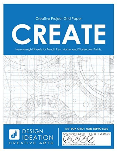 Design Ideation Gitterpapier: Multimedia-Rasterpapier für Bleistifte, Tinte, Marker und Aquarellfarben. 6,35 mm (1/4 Zoll) Boxraster (25 Blatt) (blaues Raster ohne Repro)