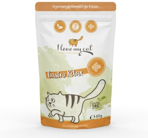 I Love My Cat Gastro Relax Pulver Nahrungsergänzung für Katzen die an Durchfall Leiden Für alle Katzen geeignet und Gemeinsam mit Tierärzten entwickelt 80 g