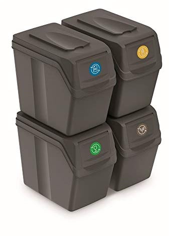 Set de 4 cubos de basura KEDEN SORTIBOX para reciclado, gris, volumen 4x20L