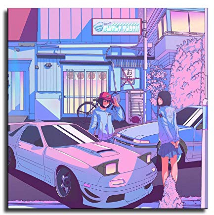 Auto-Poster JDM Autos und Mädchen Vaporwave Leinwand-Kunst-Poster und Wandkunst-Bild Druck abstrakte Bilder Gemälde Moderne Familie Schlafzimmer Dekor Poster