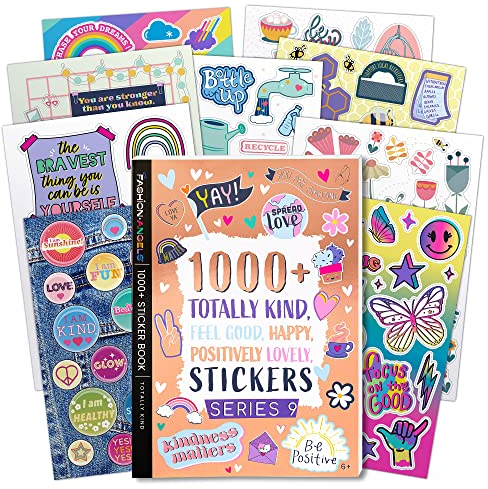 Fashion Angels 1000+ Spread Kindness Stickers for Kids - Fun Craft Stickers for Scrapbooks, Planners, Gifts and Rewards, 40-Page Sticker Book for Kids Ages 6+ and Up