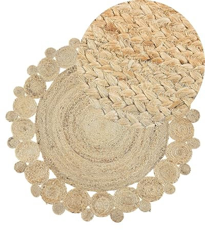 Beliani Boho Teppich aus Naturfaser Jute beige rund 120 cm mit Kreismuster Golgen