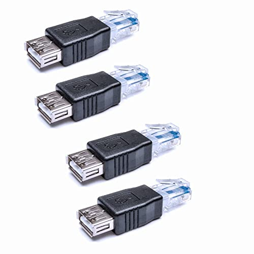 Paquete de 4 adaptadores de red USB 2.0 hembra a LAN RJ45 8P8C macho de cristal Ethernet de 10 Mb/100 MB