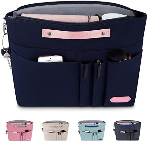 HyFanStr Handtaschen Organizer mit Reißverschlusstasche, Wasserdichter Polyester Tasche in Tasche in Tasche Organizer taschenorganizer, Innentaschen für Handtaschen Marine (L)