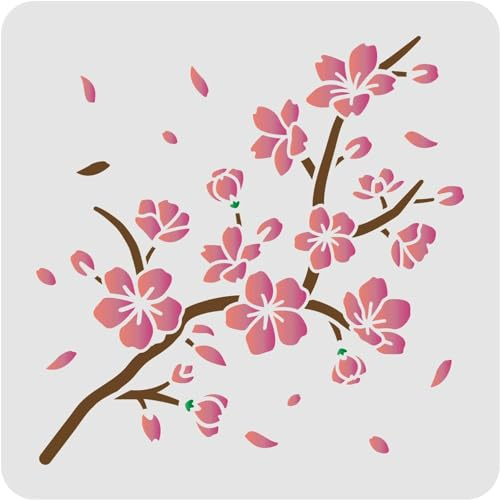 FINGERINSPIRE Kirschblüten-Schablonenvorlage 30x30cm Kunststoff Kirschblütenzweig Zeichnung Malschablonen Quadratische Wiederverwendbare Schablonen Für Mal- Und DIY-Projekte