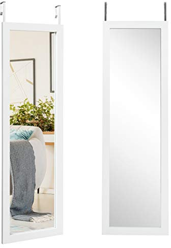GOPLUS Espejo de Pared Cuerpo Entero 37 x 120 cm 2 en 1, para Puerta, Longitud Completa, Estilo Moderno, para Salón Dormitorio Baño, Gancho de Cologar 4,5 cm, Blanco