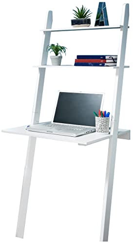 spot on dealz® White Ladder Shelf Tall Shelving Unit Living Room Computer Laptop Shelf Bookshelf Desk 3 Tier shelves Workstation Studying Office Wall Cabinet Stand