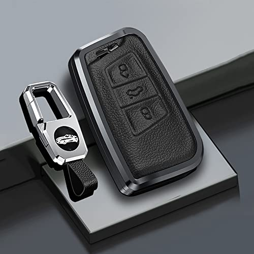 ontto Autoschlüssel Hülle Schutzhülle Cover Passt für VW Passat B8 CC Jetta Arteon Magotan B5 Skoda Superb A7 Kodiaq Seat Fernbedienung Schlüsselanhänger Metall Leder Schlüsseletui 3 Tasten-Schwarz