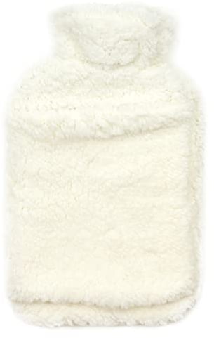 Olivia Rocco Teddy Faux Fur Hot Water Bottle with Pocket, Hot Water Bag for Hot and Cold Compress, Hand Feet Warmer, Neck and Shoulder Pain Relief (Cream)