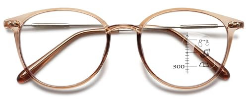 VEVESMUNDO Gleitsichtbrille Lesebrille Multifocus Progressive Blaulichtfilter Sehhilfe Lesehilfe Bifokale Brillen Herren Damen (1 Stück Braun, 1.5)