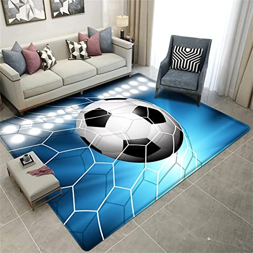 LOMDEM Kinderteppich Fußballfeld Teppich Kinder Fußballplatz Teppichboden Matte Kinder Spielmatte Türteppich rutschfeste Kinderzimmer Teppiche, Für Wohnzimmer Schlafzimmer Teppiche (Blau 1,80x120 cm)