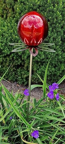 Jürgen Bocker Garten-Ambiente Blütenzauber Paris Rosenkugel 10 cm Edelstahl Gartenstecker Deko mit Stab 80 cm (rot matt)