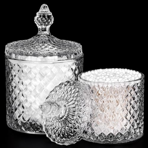 Winter Shore Tarros Porta Bastoncillos [2 Tamaños] - Tarros de Cristal Transparentes con Tapa para Bastoncillos, Bolas de Algodón, Accesorios y Bisutería - Recipientes Organizadores Baño y Cocina