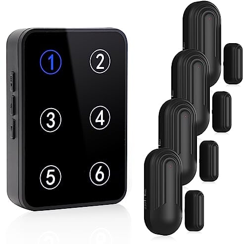 Door Chime Sensor Wireless Door Sensor with LED Number Display,Gate Alarm Sensor, 110 dB Super Loud,Prying Door Alarm,Entrance Alert with 500Ft Range 5 Volume Levels Adjustable(1 Receiver & 4 Sensor)
