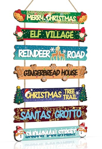 HPNIUB Merry Christmas Indoor Outdoor Decorations,Hanging Christmas Elch Sign,Xmas Door Decor,Xmas Winter Farmhouse Hanging Plaque for Veranda Front Outdoor Home Decor