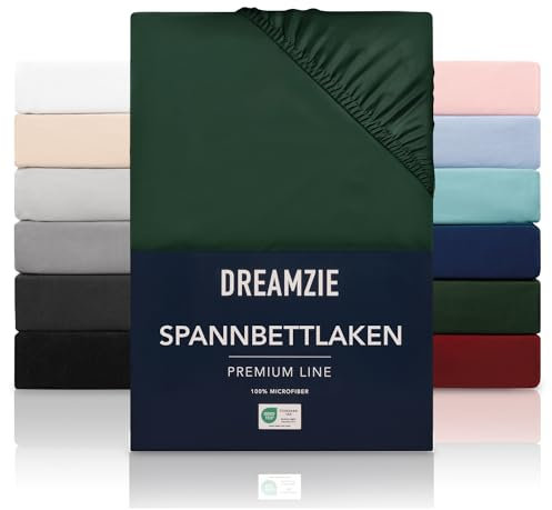 Dreamzie Spannbetttlaken 180x200 cm - Hoher Steg bis 33 cm - 100% Mikrofaser - Grün - Schadstoffgeprüft (Oeko TEX), Bettlaken mit Gummizug