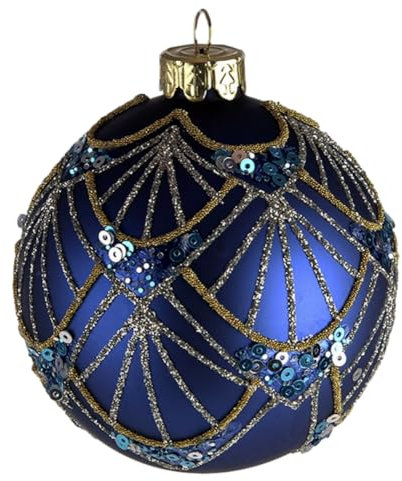 Luxury Peacock Blue Art Deco Design Round Glass Christmas Tree Bauble/Decoration - 8 cm