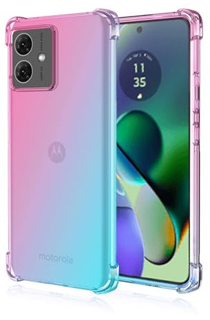 Dedux Funda para Motorola Moto G54 5G, [Refuerzo de Cuatro Esquinas] Carcasa Gradiente Transparente TPU Suave Funda Case (Rosa/Verde)
