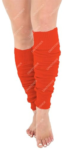 Crazy Chick Bright Neon 80s Dance Ankle Leg Warmers Fancy Dress Accessory-Fluorescent Orange