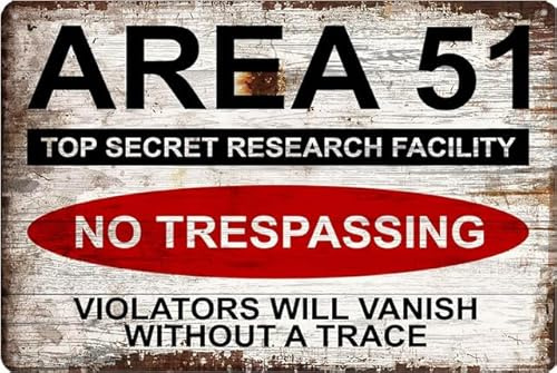 Geroclonup - 20 x 30 cm Area 51 Vintage-Blechschild No Trespassing, Metallschild, Wand für Außenbereich, Bar, Café, Retro, Heimdekoration