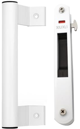 XIUXLI Verrou Baie Coulissante Fermeture - Serrure de Crochet de Fenêtre de Porte (Door Handle Set White)