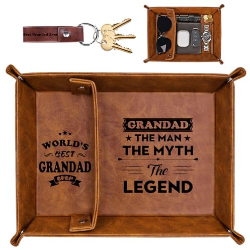 Christmas Valet Tray Gifts for Grandad from Grandchildren, Bedside Organiser Tray Best Grandads Secret Santa Gifts, Advent Calendar Xmas Presents Nightstand PU Leather Tray for Men's Accessories