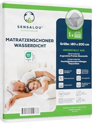 Sensalou Coprimaterasso Impermeabile 160x200 cm per Incontinenza – Traspirante e Antiacaro fino a 30 cm di Altezza – Per Letto Matrimoniale o Boxspring