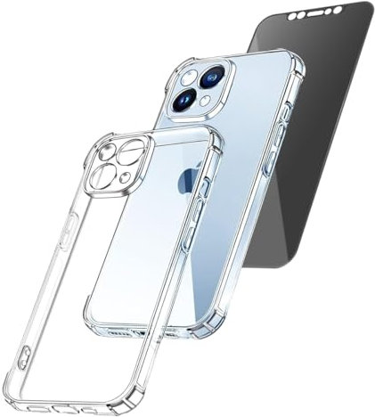 iTemizer Cover trasparente per lPhone 14 Plus antiurto silicone e protezione fotocamera con Ricarica MagSafe e protezione grado militare + Pellicola Ceramic Opaca Privacy lPhone