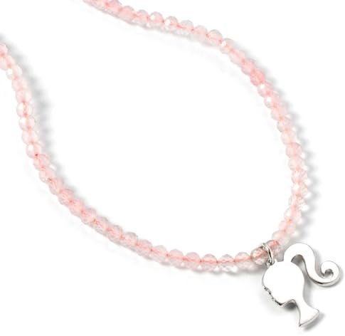 Barbie Sterling Silver Silhouette Charm on a Rose Quartz Bead Necklace