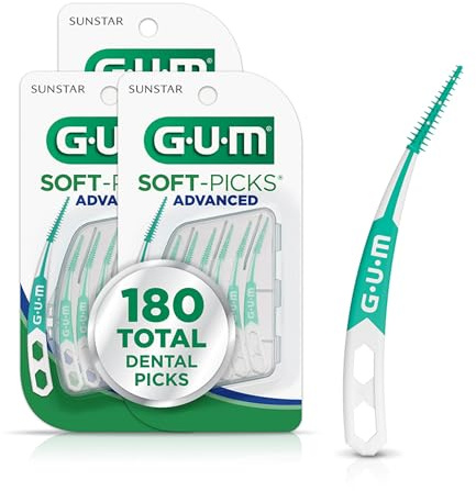 GUM Soft-Picks Advanced, púas dentales fáciles de usar para la limpieza de los dientes, cepillos interdentales desechables con práctica funda de transporte, púas dentales recomendadas por dentistas,